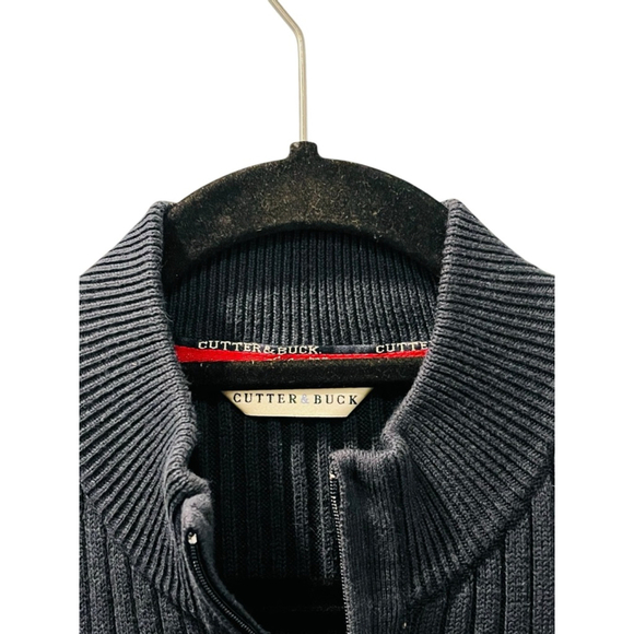 Cutter & Buck Navy Blue Ribbed 1/4 Zip Sweater Vest Men's Size Medium Cotton - Picture 2 of 6